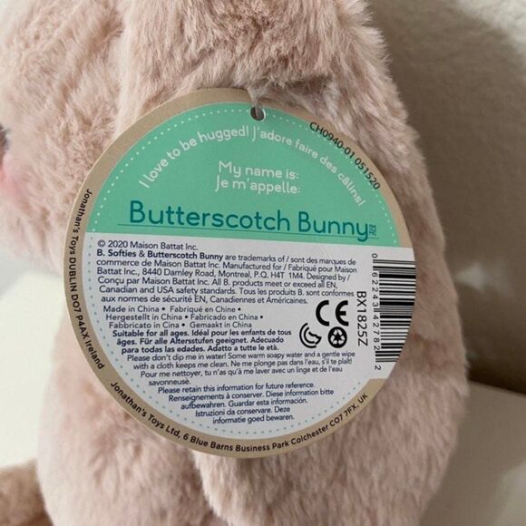 B Softies Butterscotch Bunny Rabbit Je m’appelle 12" Pink Soft Happy Hues NWT - Picture 7 of 11